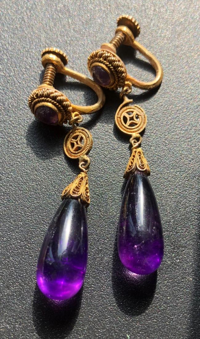 Pair of Antique Amethyst Water Drop Earrings (1 of 1)