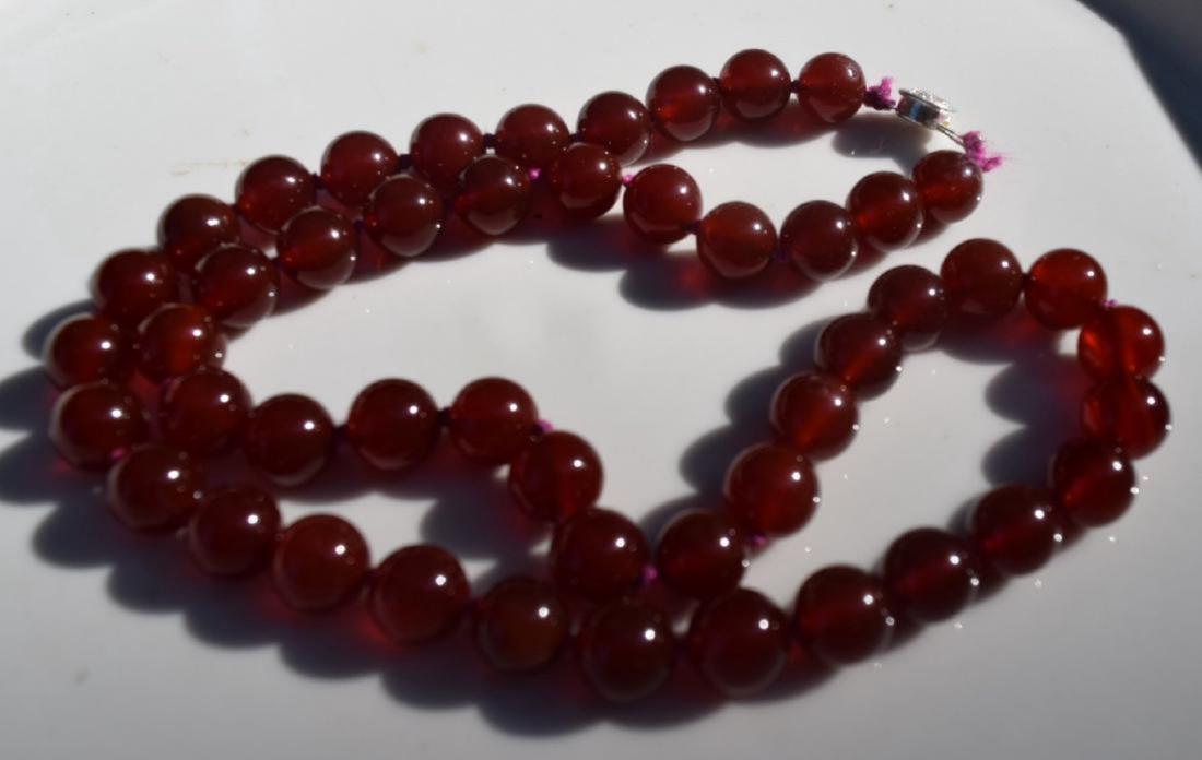 Vintage Red Carnelian Bead Necklace: Vintage Red Carnelian Bead Necklace, length 22", size of each bead 10mm