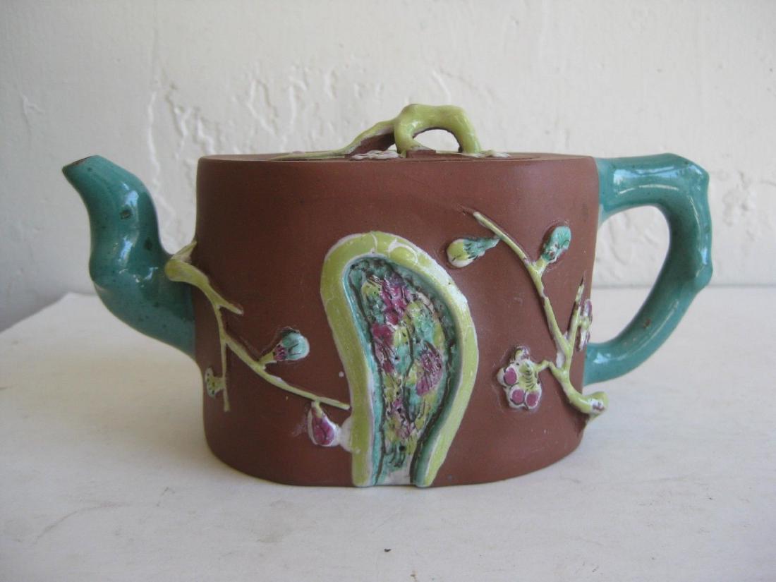 Antique Chinese Yixing Zisha Pottery Teapot Enameled (1 of 9)