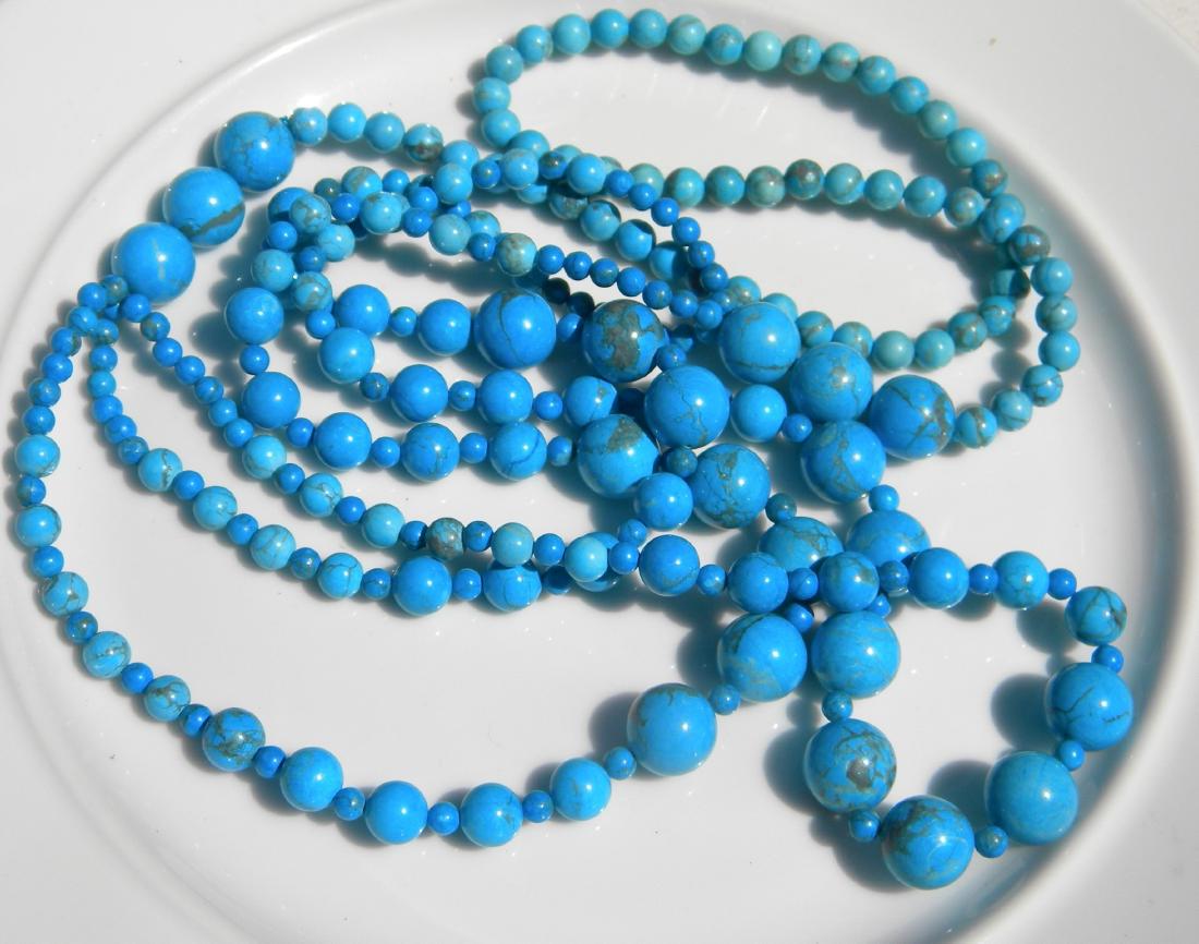 Antique Blue Turquoise Beads Three Strings Necklace (1 of 3)