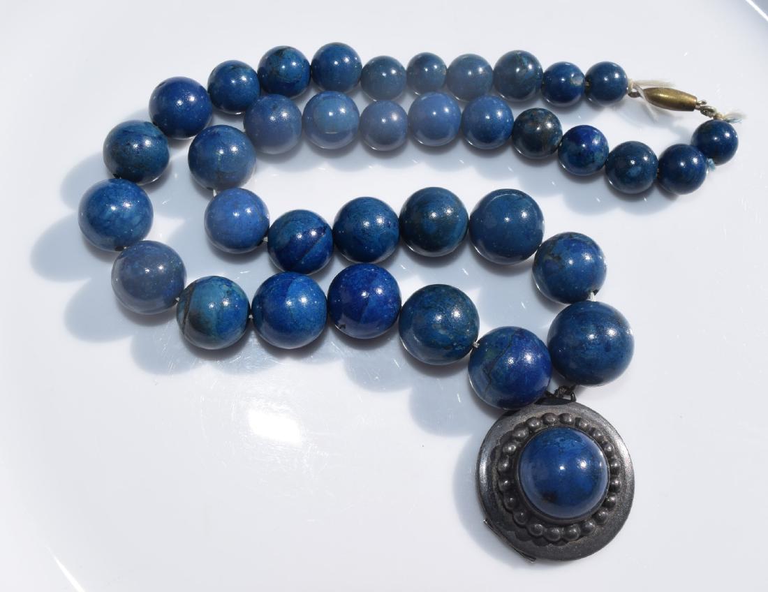 Vintage Lapis Bead Necklace with Sterling Silver (1 of 4)