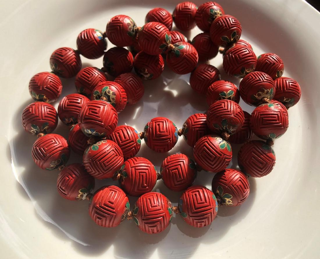 Vintage Red Lacquer Cinnabar Beads Necklace (1 of 2)