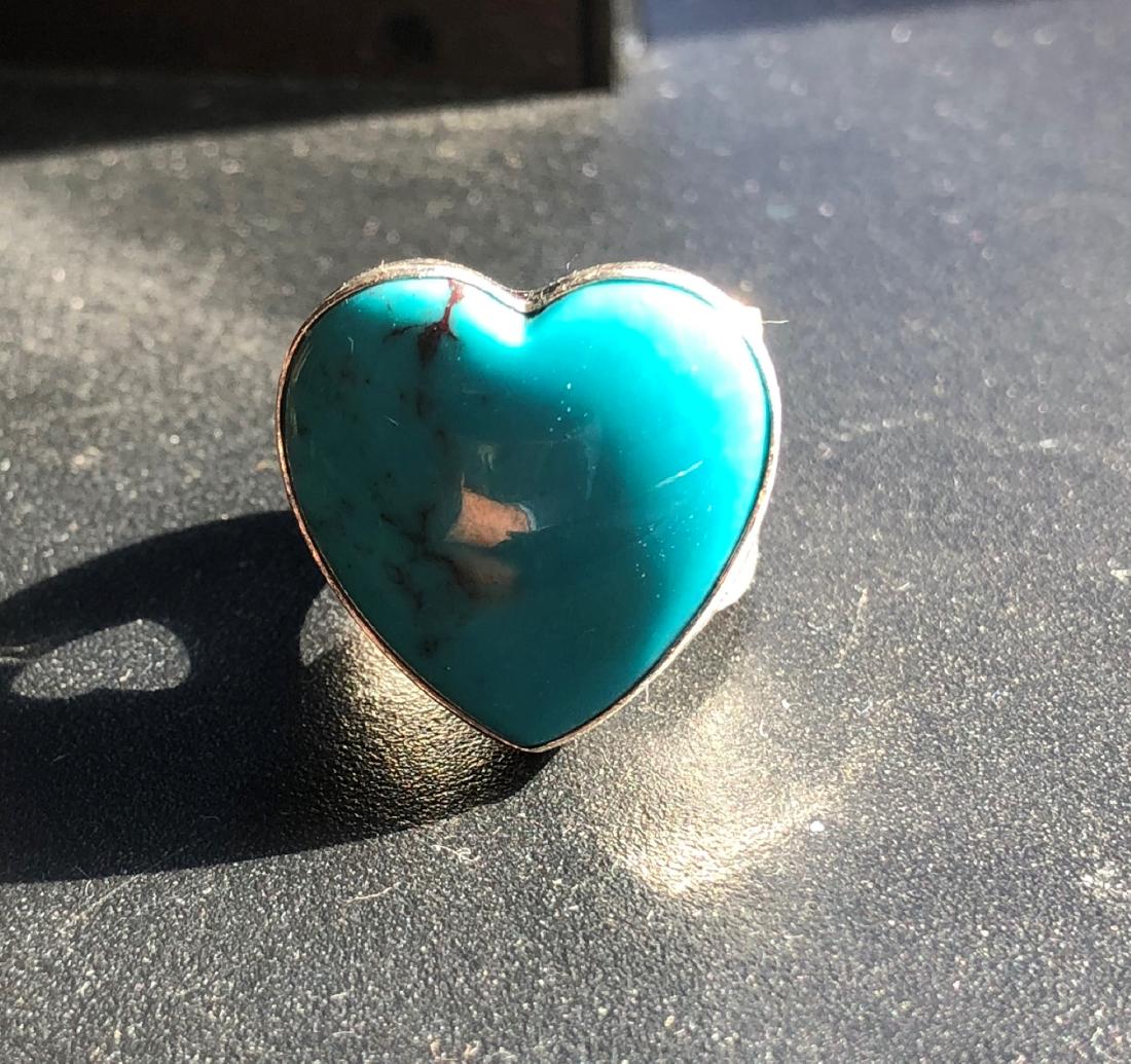 Vintage Silver Turquoise Heart Shape Ring (1 of 3)