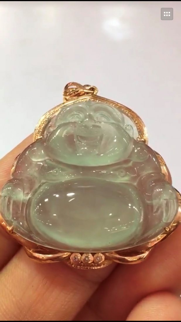 18K Yellow Gold Natural Jadeite Buddha Pendant (1 of 1)
