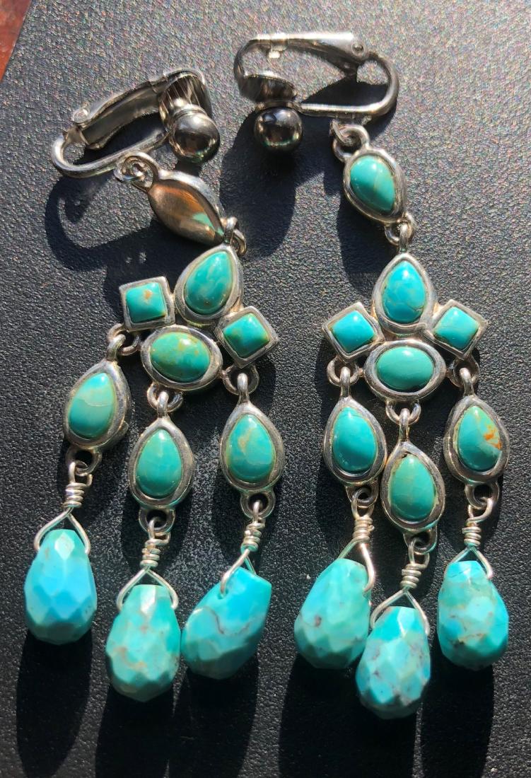 Pair of Silver Turquoise Earrings, Marked 925 (1 of 4)
