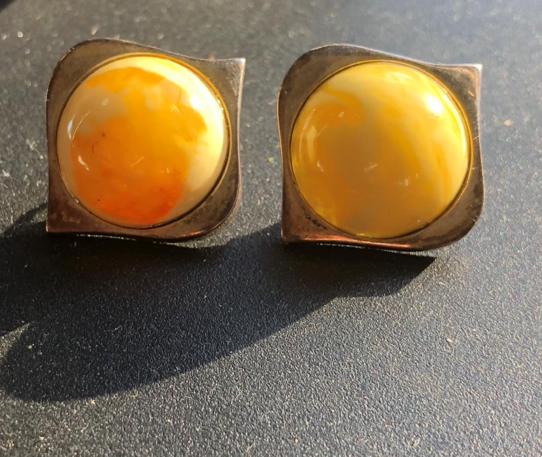Pair of Silver Butter Scotch Amber Earrings (1 of 5)