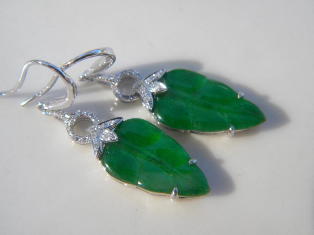 Pair of 18K Gold Diamond Natural Green Jadeite Leaf (1 of 3)