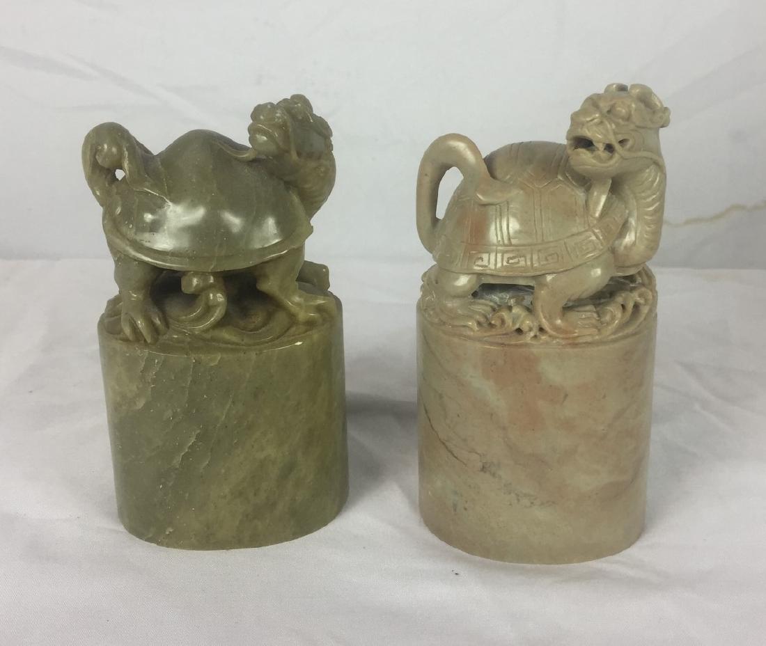 Pair of Soapstone Turtle Chop Stamps: Pair of Soapstone Turtle Chop Stamps, Size: