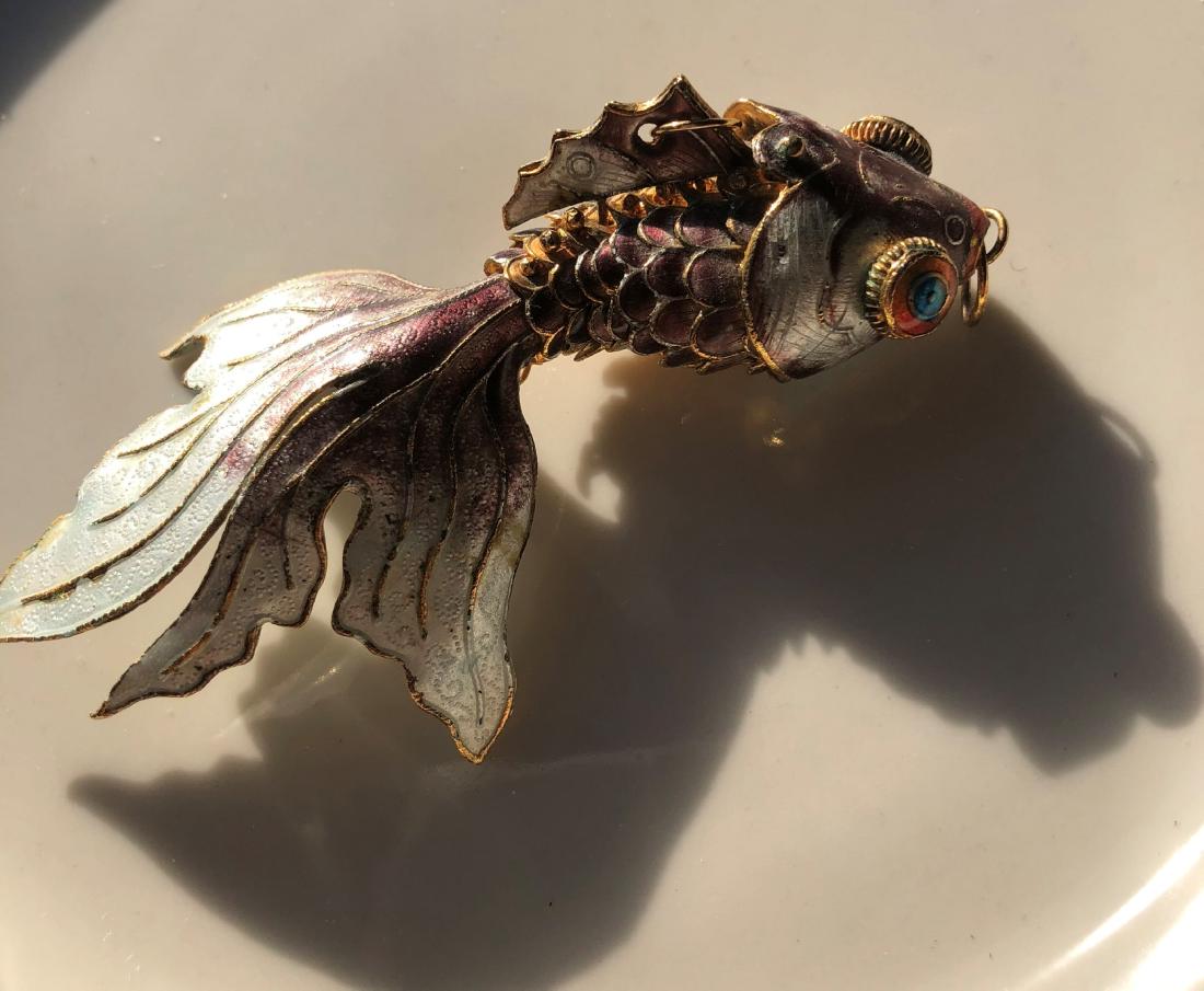 Vintage Enamel Silver Fish Pendant (1 of 3)