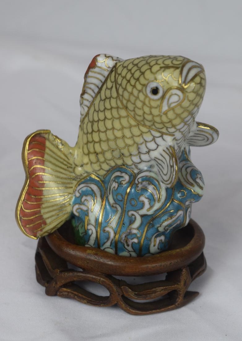 Antique Cloisonne Fish on Wood Stand (1 of 4)