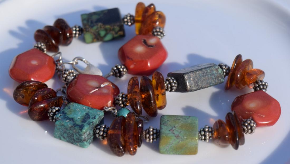 Antique Turquoise and Amber Beads Necklace (1 of 5)