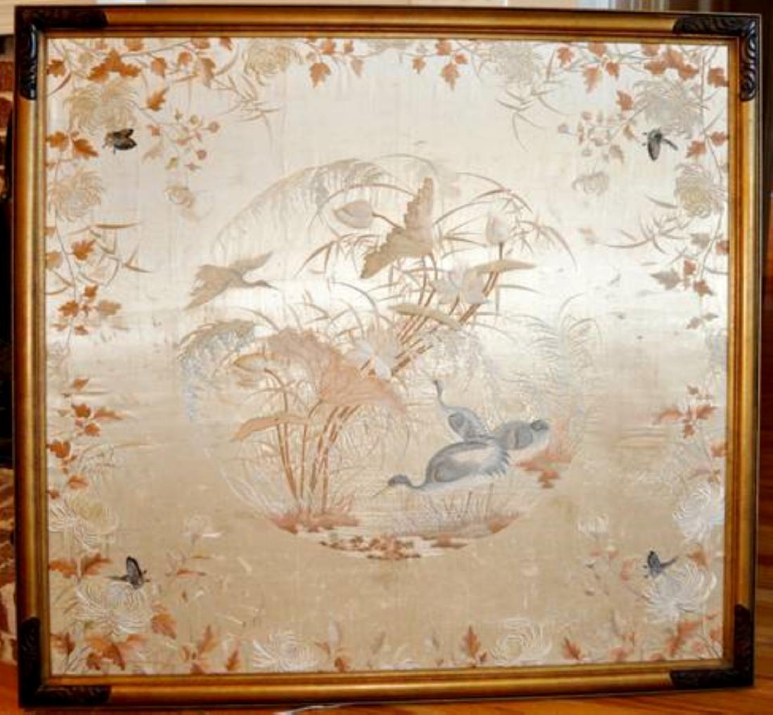 Huge Framed Antique Chinese Embroidery of Birds (1 of 7)