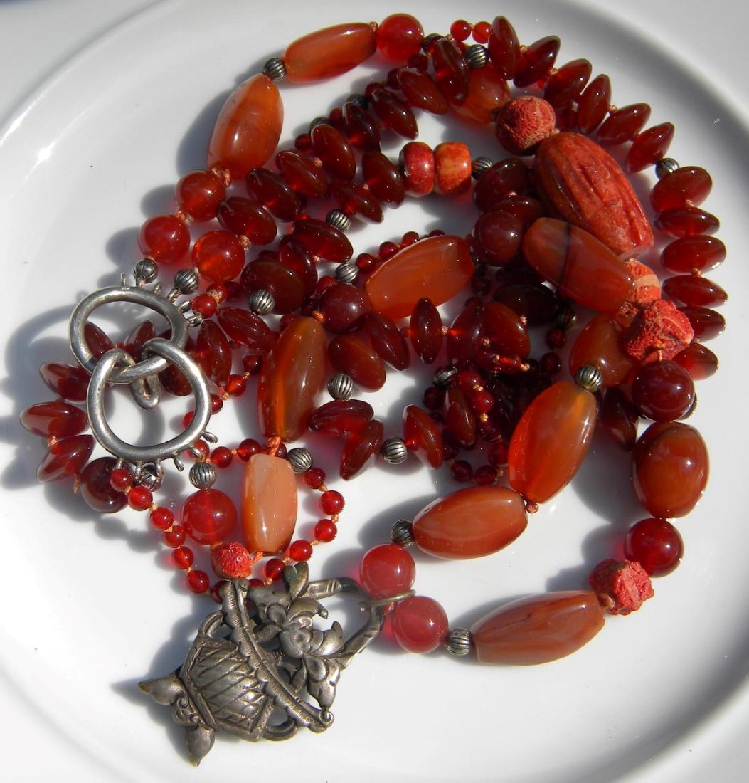 Antique Three Strings Carnelian Necklace with Silver (1 of 4)