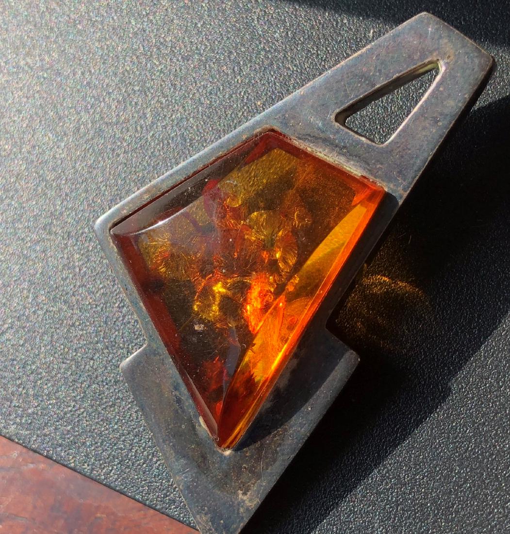 Antique Silver Amber Brooch Pin (1 of 3)