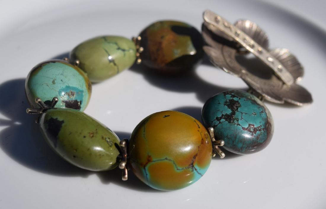 Huge Antique Turquoise Bead Silver Bracelet (1 of 7)