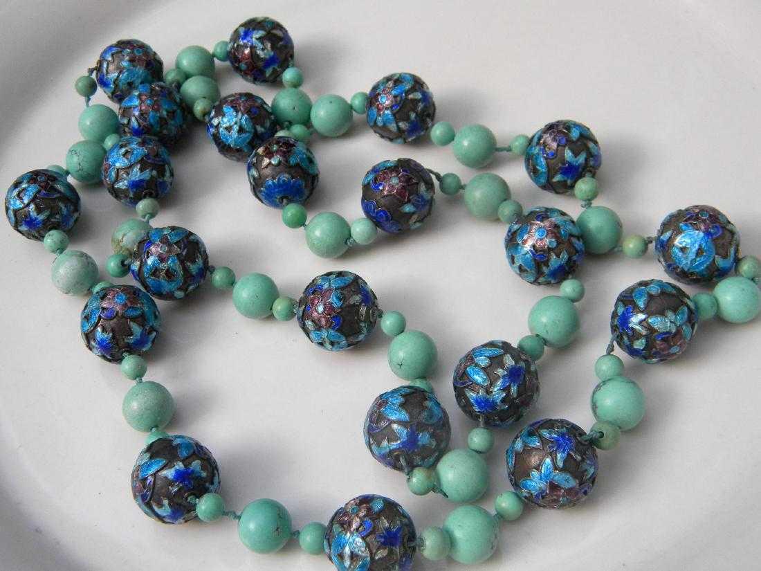 Vintage Silver Turquoise Bead Necklace, length 28", (1 of 4)
