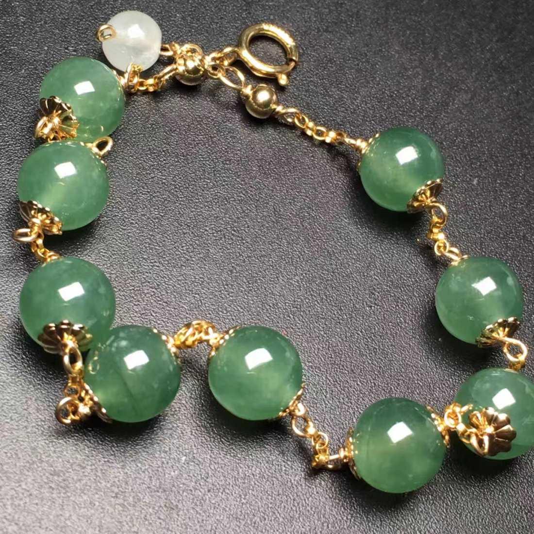 14K Gold Natural Green Jadeite Bracelet, size of each (1 of 2)