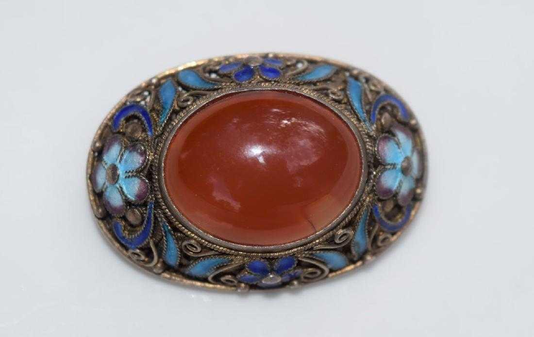 A ENAMEL RED CARNELIAN BROOCH BIN, QING DYNASTY, MARKED (1 of 3)