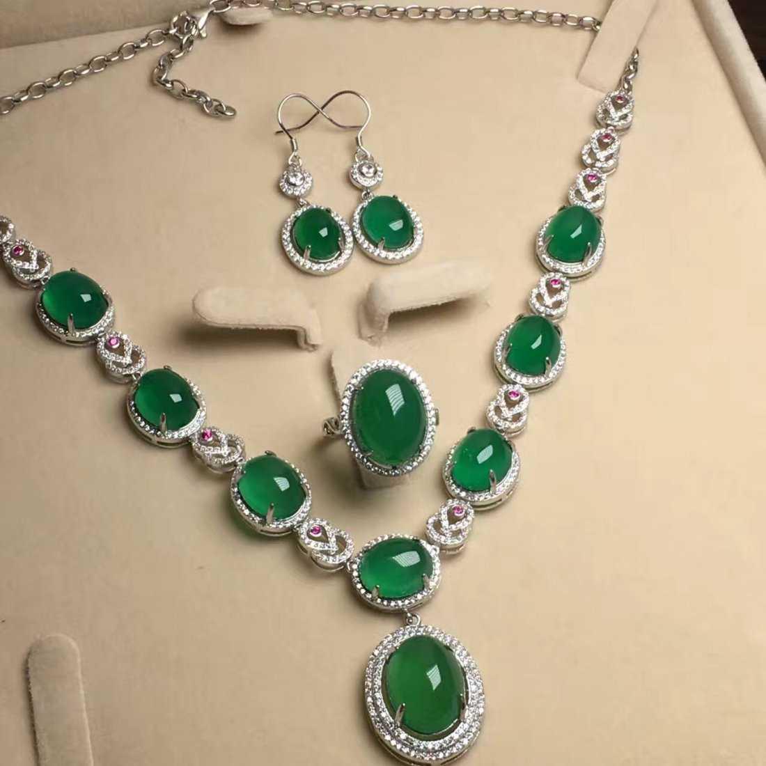 Set of Natural Green Stone Necklace, Ring and Earrings, (1 of 1)