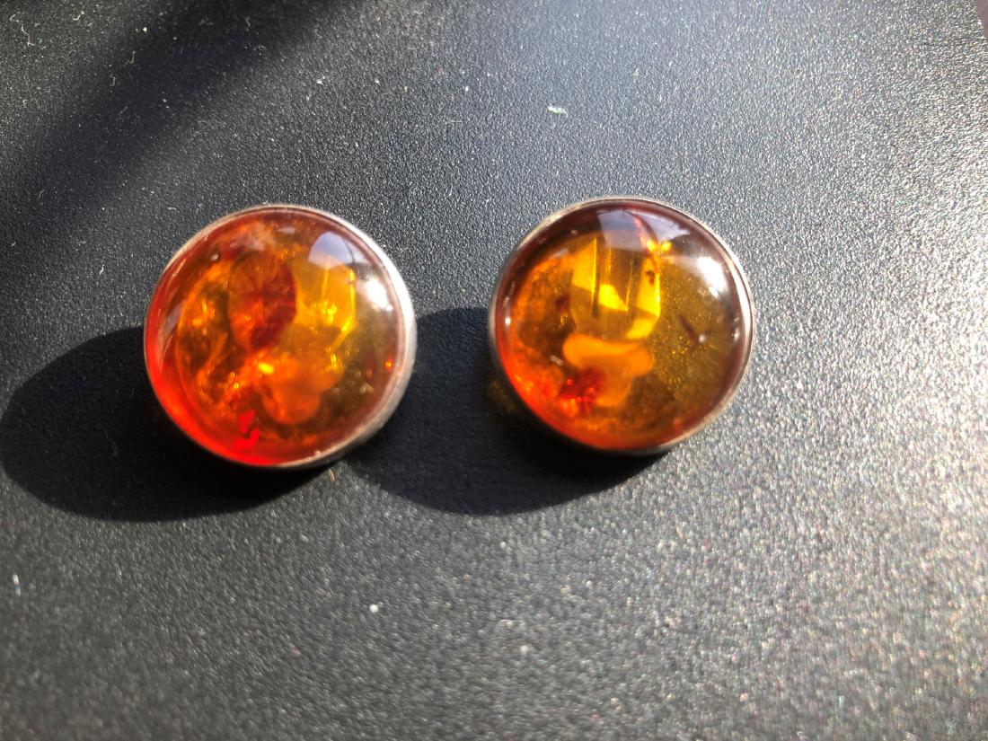 Pair of Sterling Silver Amber Earrings (1 of 3)