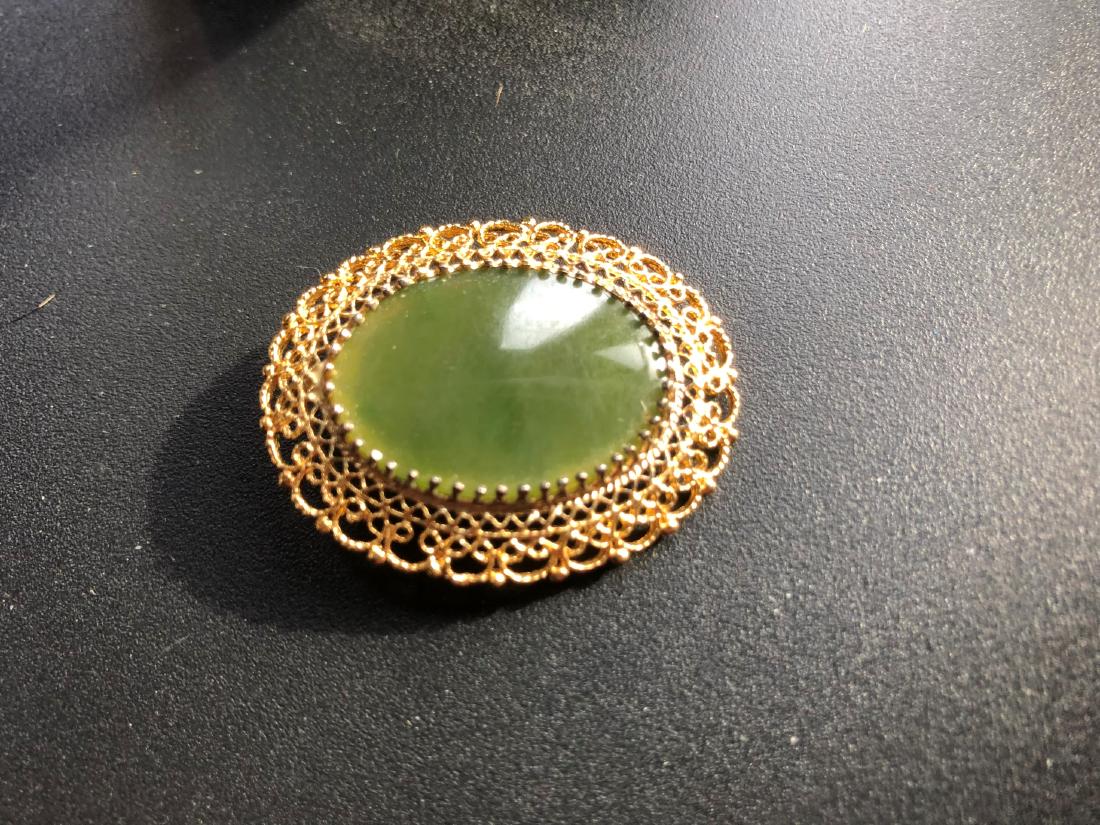 Vintage Sterling Green Jade Brooch Pin (1 of 3)