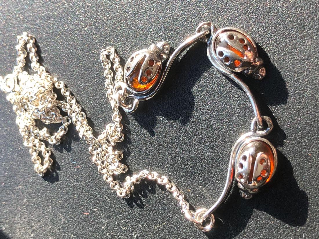 Vintage Silver Amber Lady Bug Necklace (1 of 3)