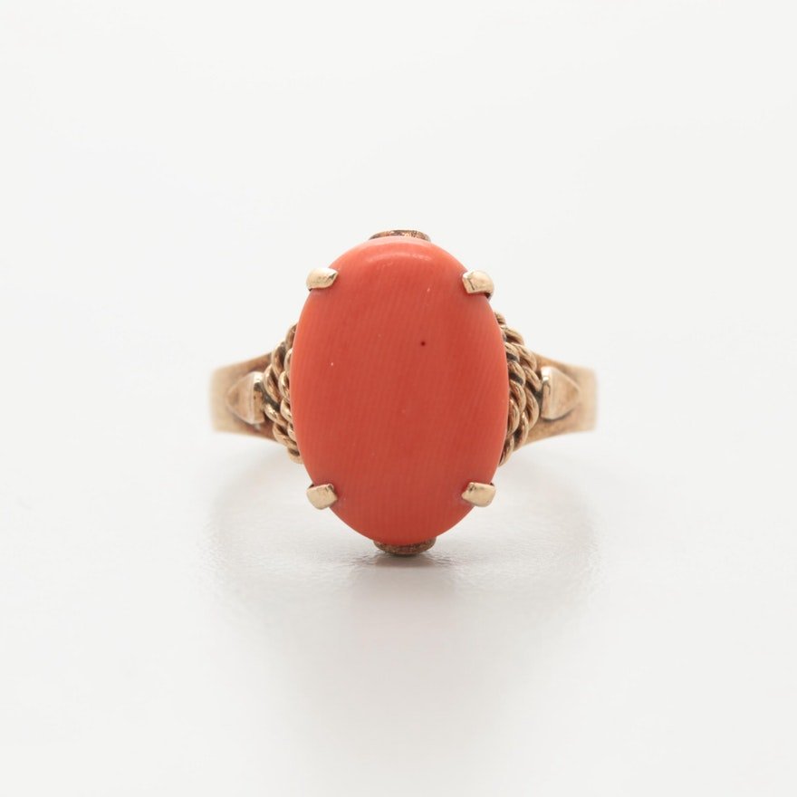 18K Yellow Gold Red Coral Ring (1 of 7)