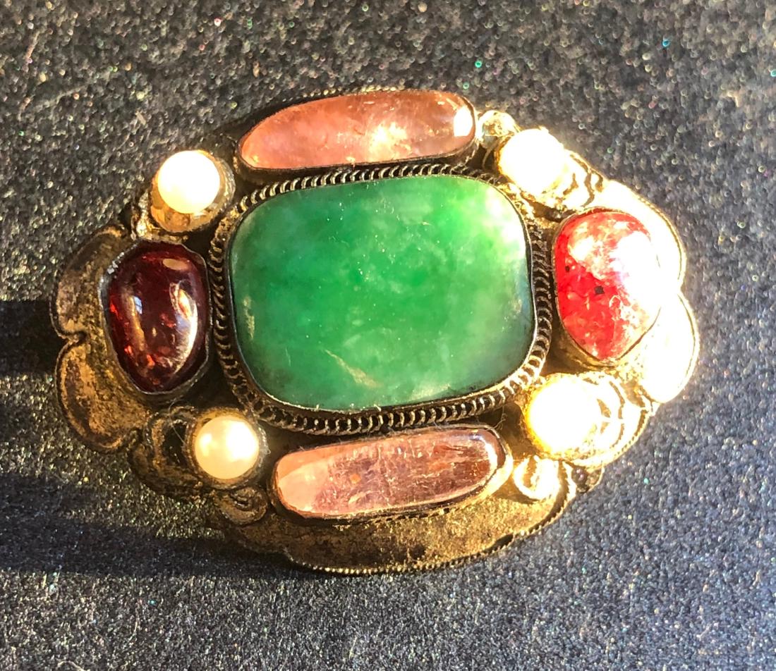 Antique Chinese Jadeite Tourmaline Brooch Pin (1 of 5)