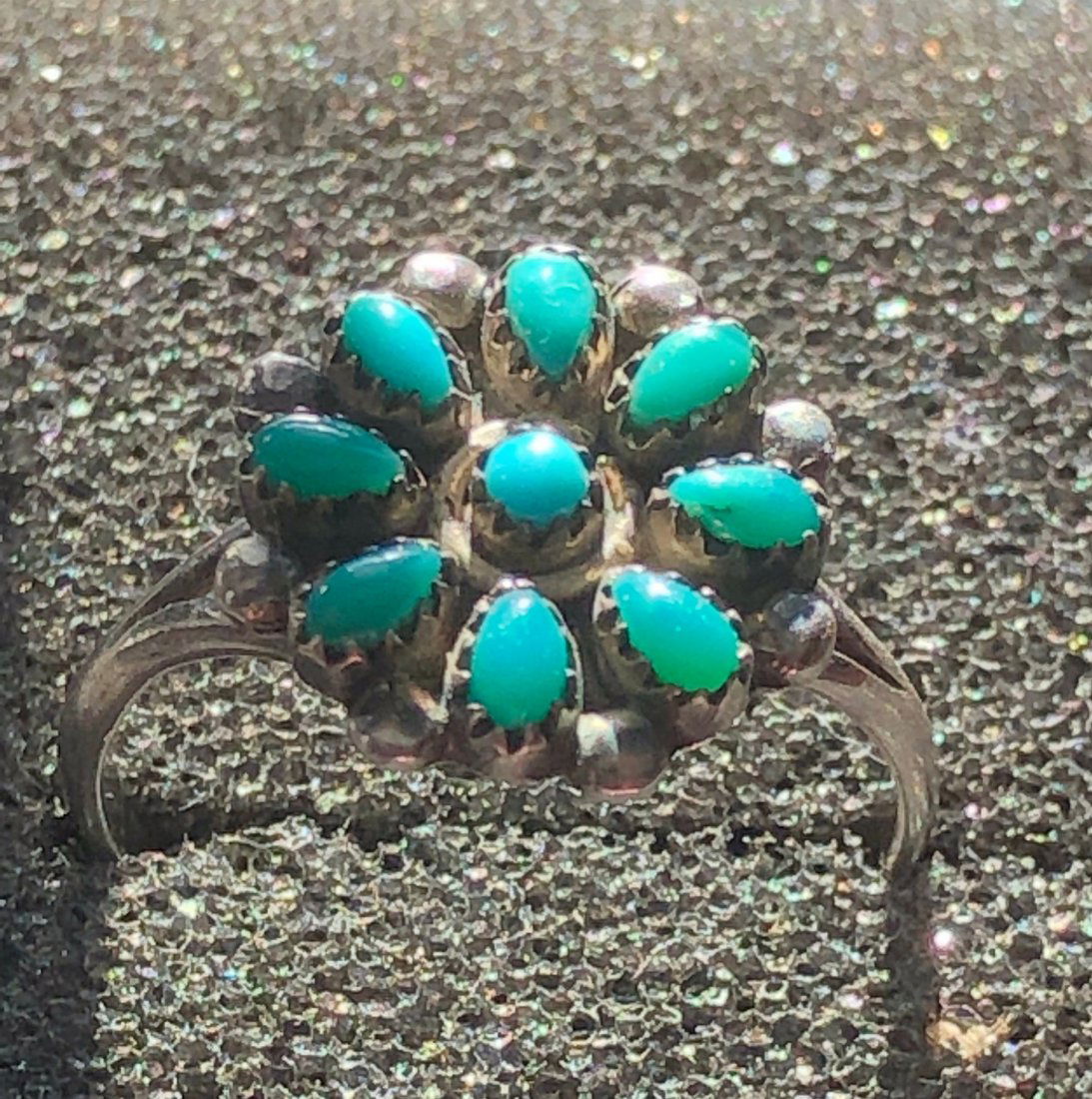 Vintage Silver Turquoise Flower Ring (1 of 3)