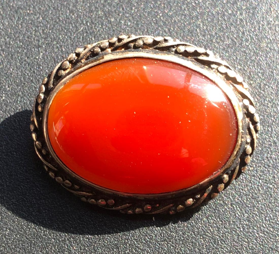 Vintage Silver Carnelian Brooch Pin: Vintage Silver Carnelian Brooch Pin, Size: 1.1" x 1", Marked 925