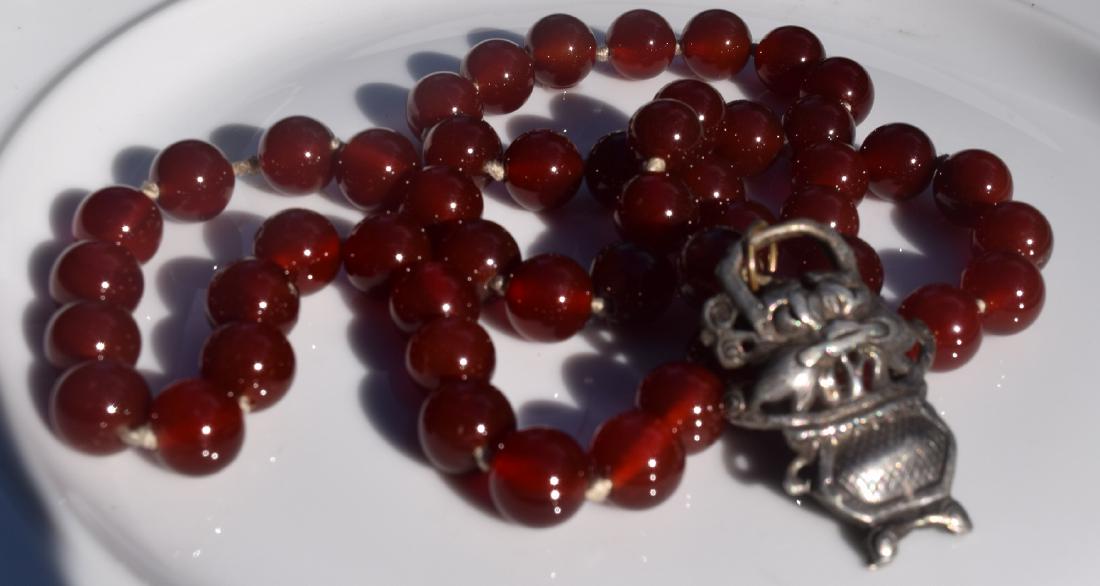 Antique Red Carnelian Necklace Silver Basket: Antique Red Carnelian Necklace Silver Basket, Length: 24"