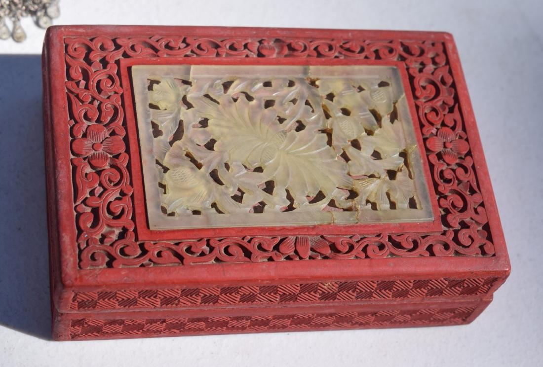 Antique Red Lacquer Box with Jade Inlay (1 of 4)