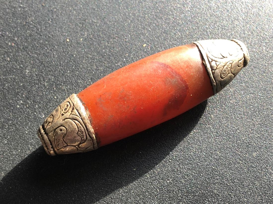 Antique Tibet Carnelian Bead Pendant: Antique Tibet Carnelian Bead Pendant, Size: 2.25"