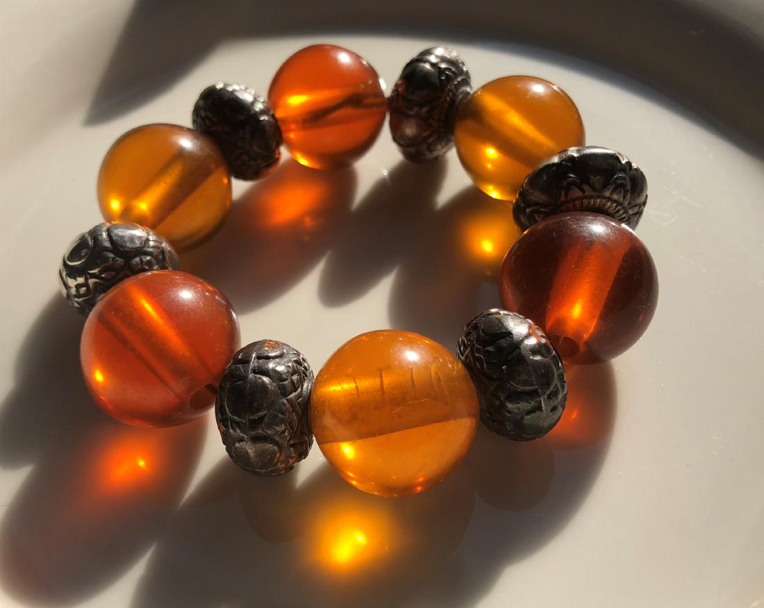 Antique Huge Natural Amber and Silver Beads Bracelet (1 of 3)