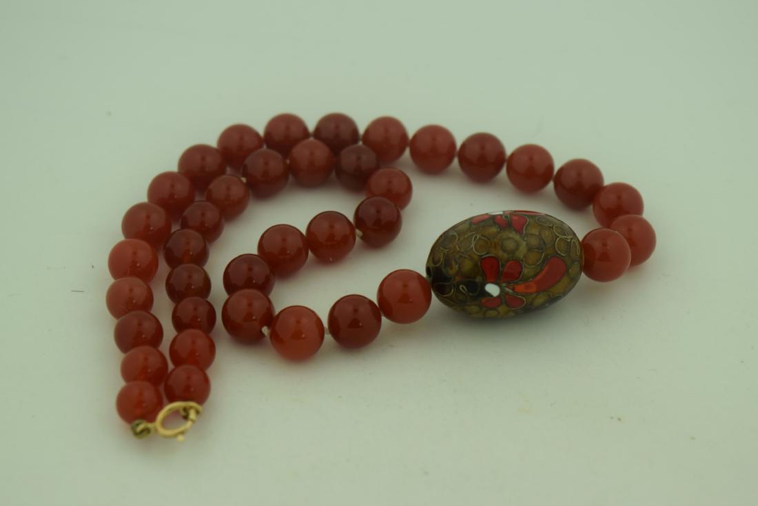 Vintae Carnelian and Cloisonee Bead Necklace: Vintae Carnelian and Cloisonee Bead Necklace, Length: 14"