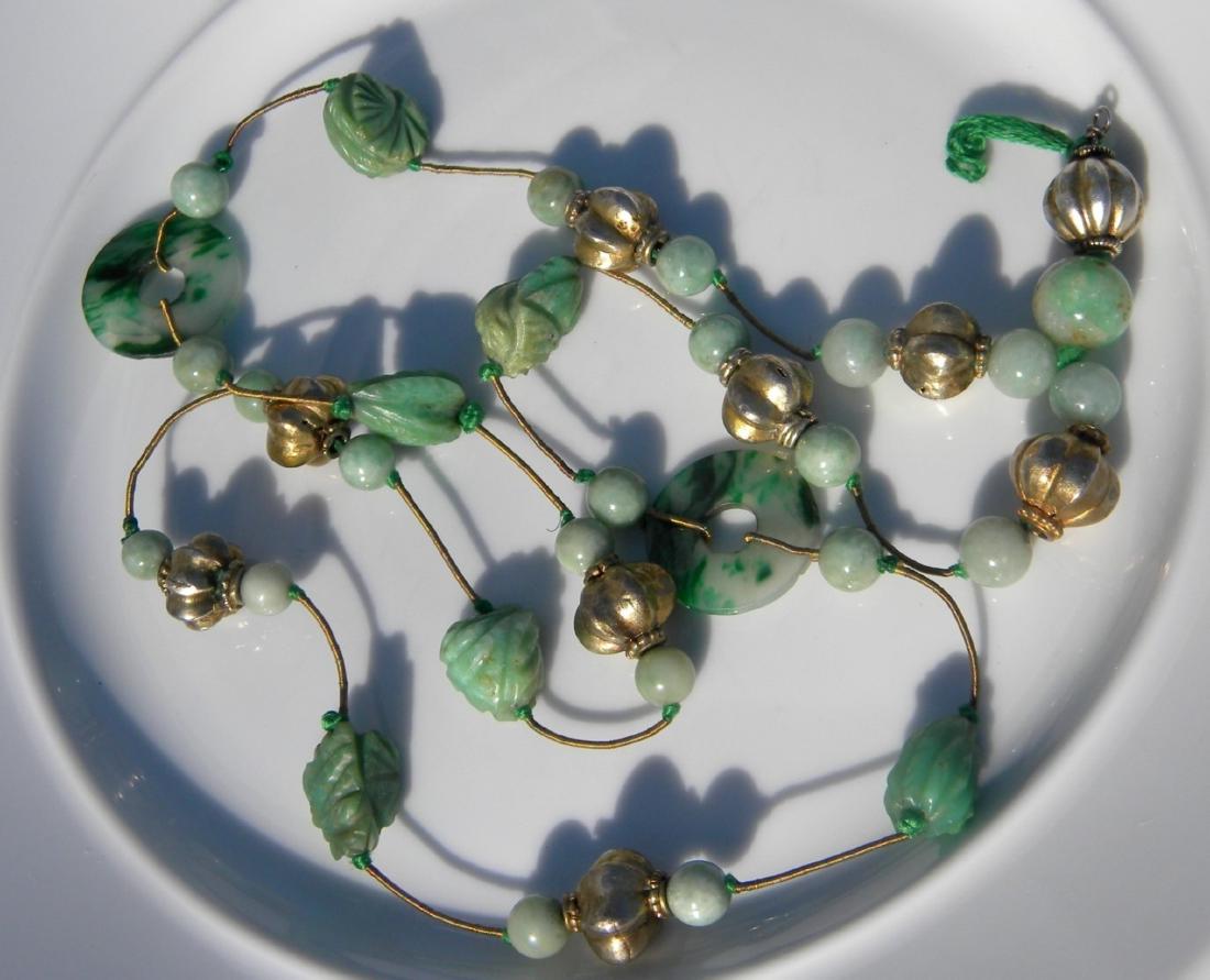 Antique Natural Green Jadeite and Silver Beads (1 of 3)
