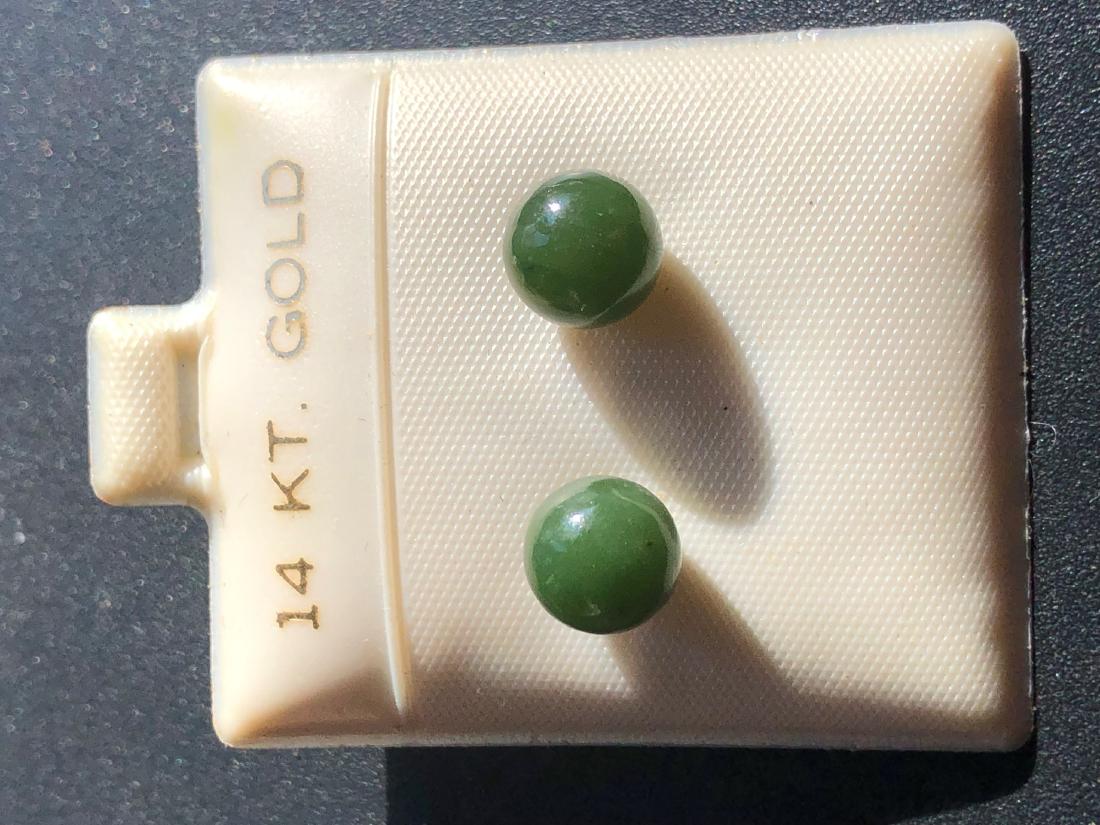 Pair of 14K Yellow Gold Green Jade Earrings (1 of 4)