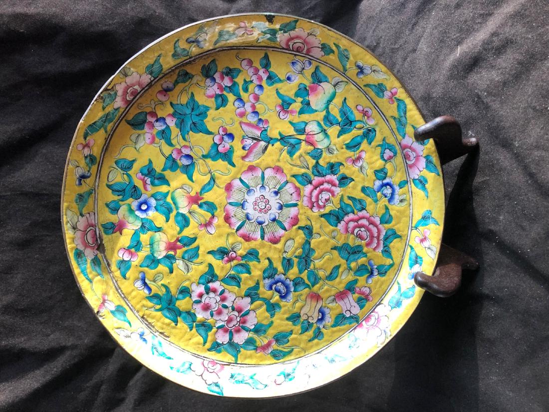 Antique Yellow Enamel Flower Plate (1 of 6)