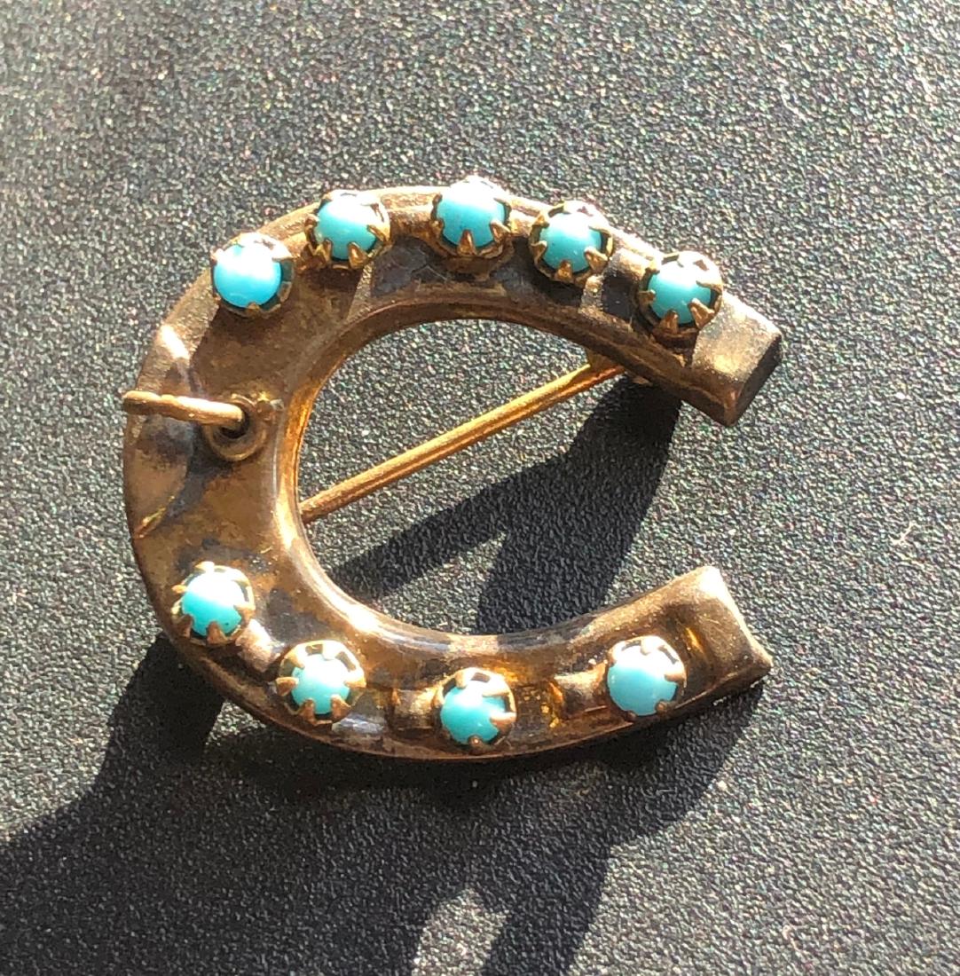 Antique Silver Turquoise Good Luck Horseshoe Pendant (1 of 3)
