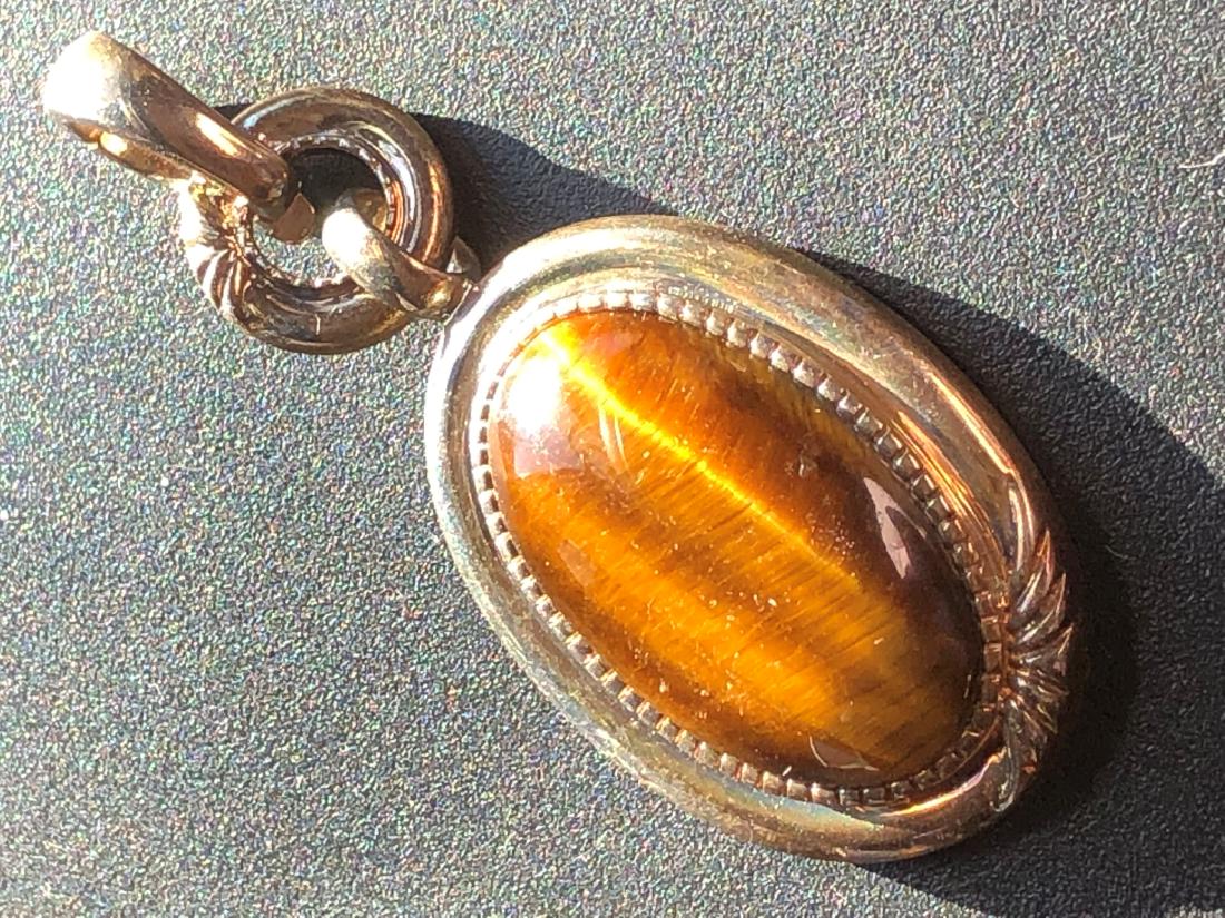 Vintage Silver Tiger's Eye Pendant: Vintage Silver Tiger's Eye Pendant, Size: 2.5" x 1"