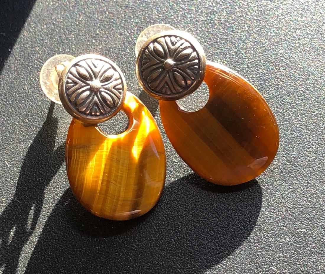 Pair of Silver Tiger's Eye Earrings: Pair of Silver Tiger's Eye Earrings, Size: 1.2"