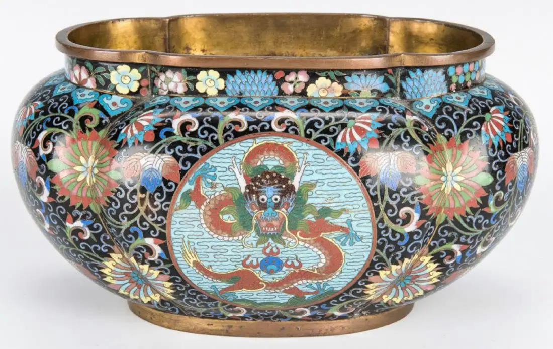 Antique Chinese Cloisonne Dragon Bulb Pot (1 of 7)