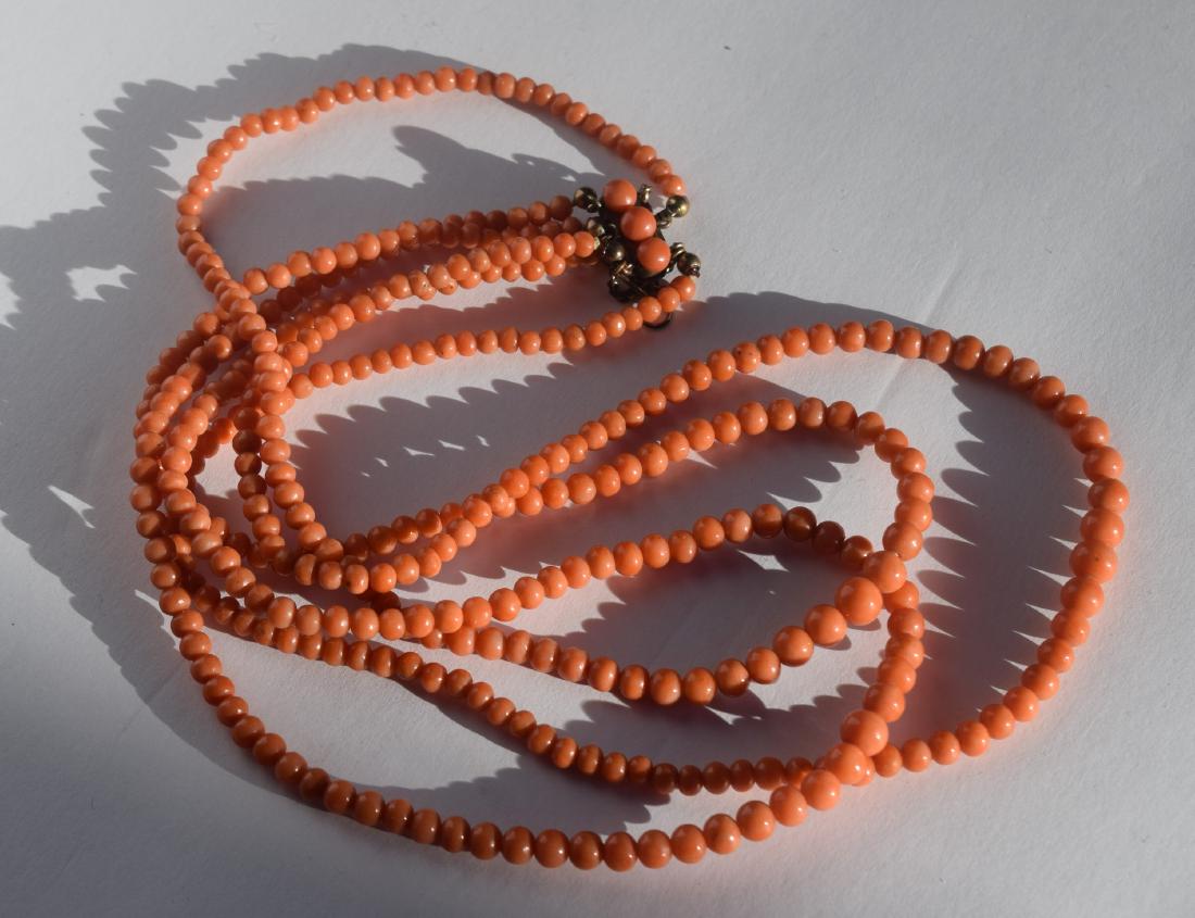 Antique Three Strings Red Coral Necklace (1 of 2)