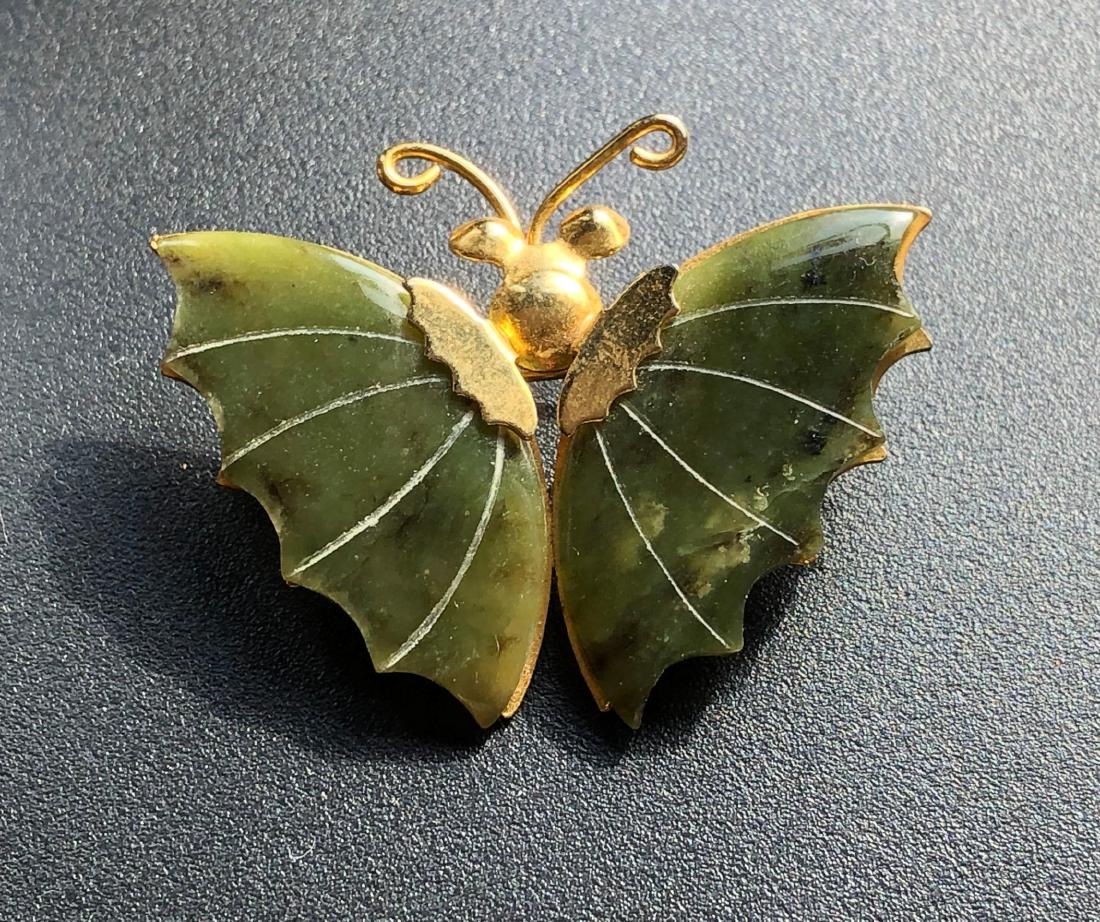 Vintage Green Jade Butterfly Brooch Pin (1 of 3)