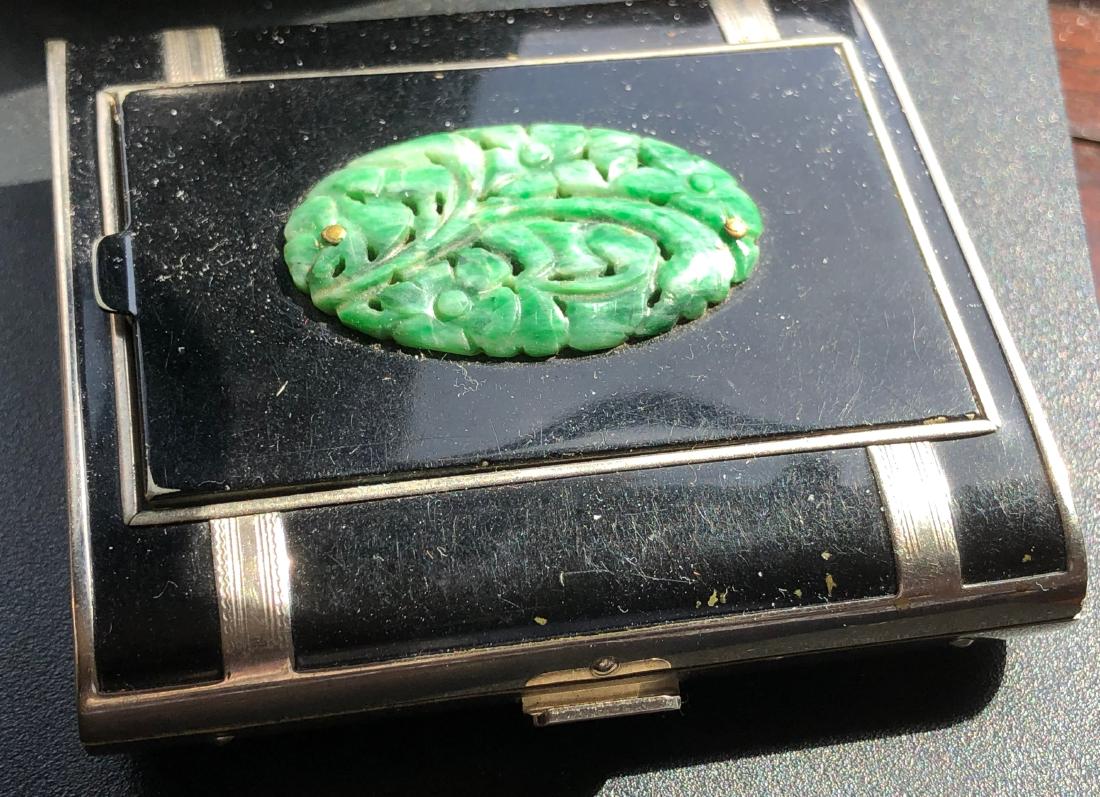 Vintage Green Jadeite Flower Decorated Powder Box (1 of 7)