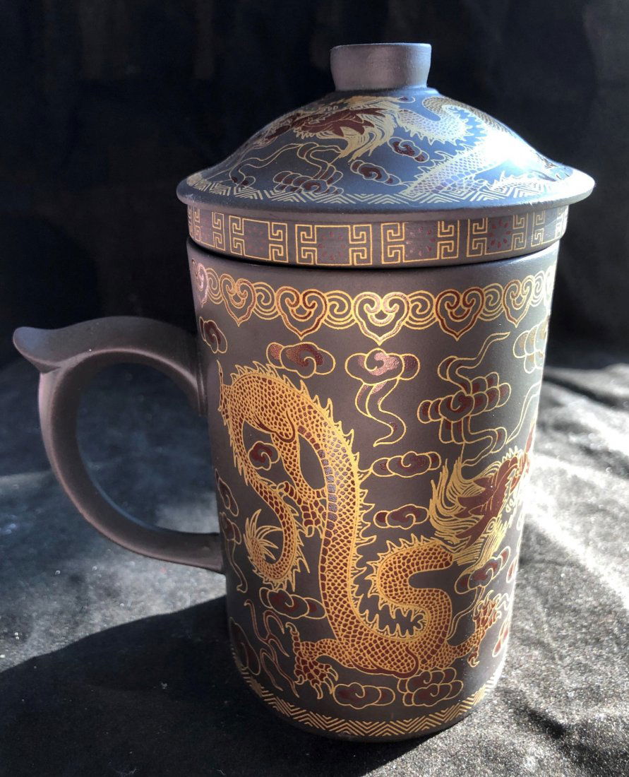 Vintage Yixing Zisha Dragon Cup: Vintage Yixing Zisha Dragon Cup, Size: