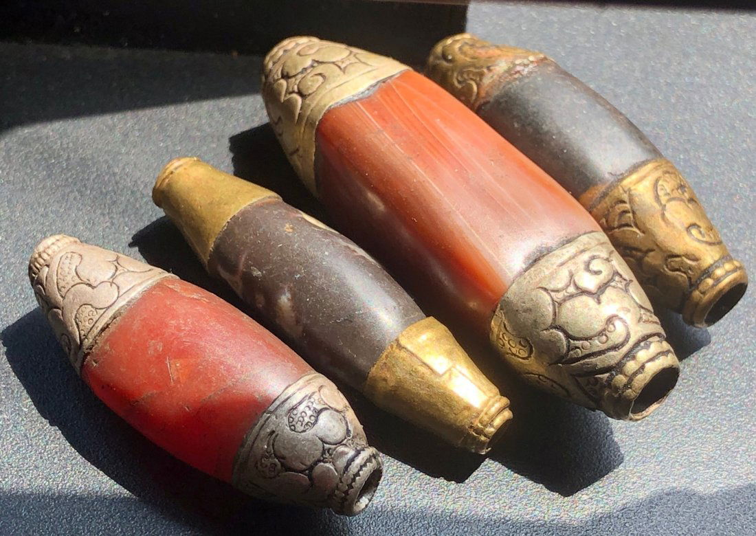 Four Tibet Silver Carnelian Beads (1 of 2)