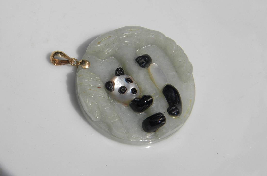 Vintage Panda Jadeite Pendant with 14K Bale, Marked 14K (1 of 5)