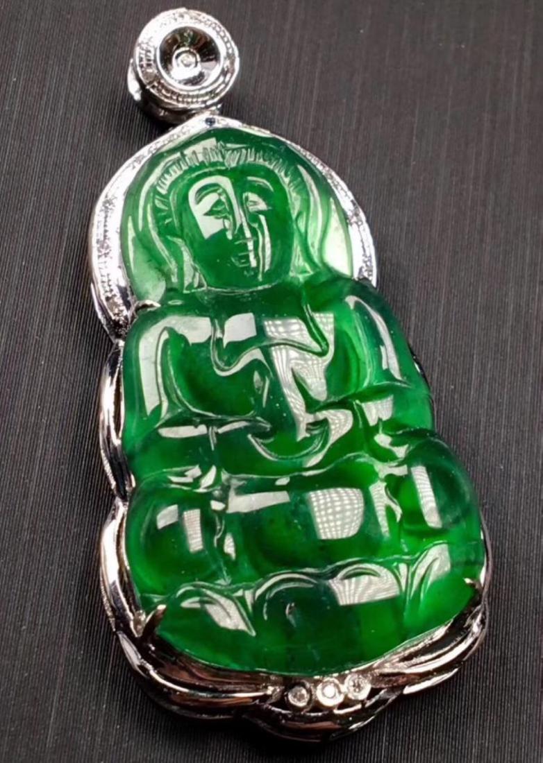 18K Gold Green Jadeite Guanyin Pendant (1 of 4)