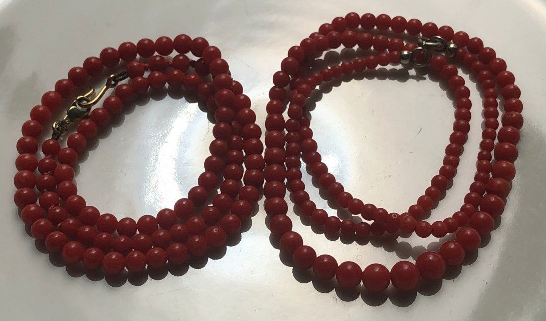 Two Natural Antique Deep Red Coral Necklaces (1 of 2)